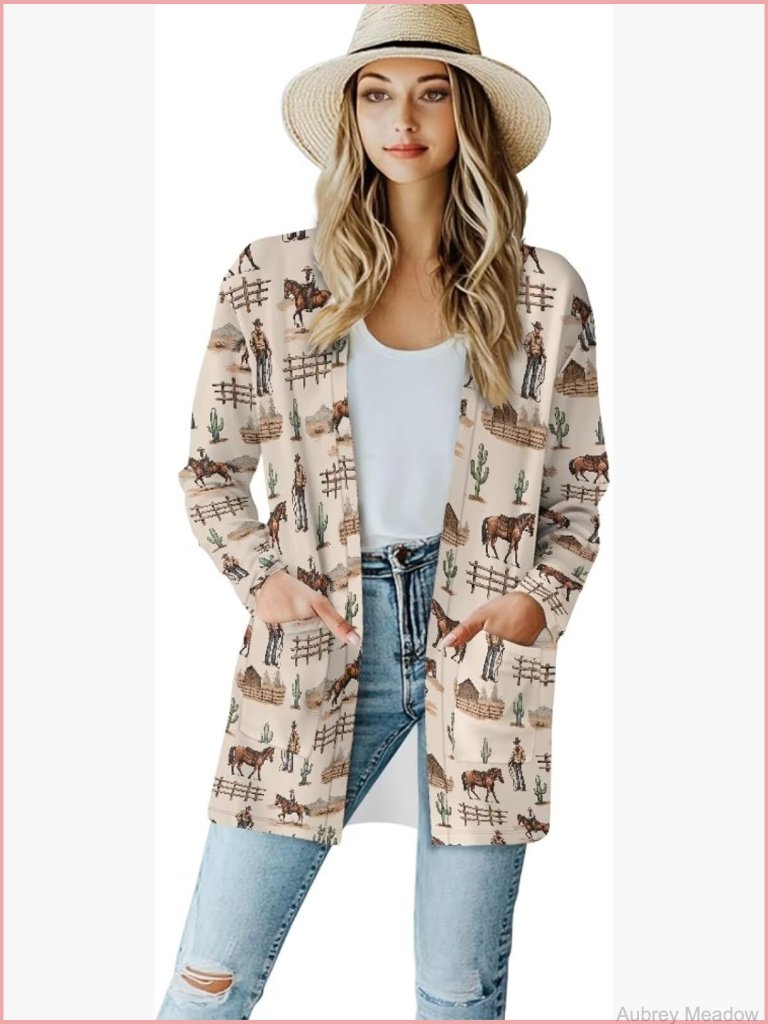 Open Front Cardigan Long Sleeve Lightweight Women's Sweater V-Neck Loose Fit